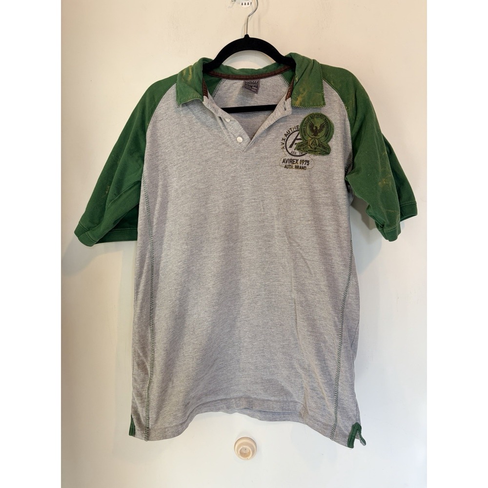 Vintage Y2K Avirex Polo Shirt Short Sleeve Large Streetwear Grunge Distressed‎